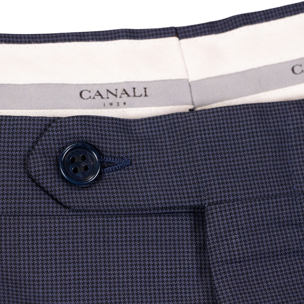 Canali 1934 Mens 38x31 Blue Micro Houndstooth Wool Dress Pants Flat Front